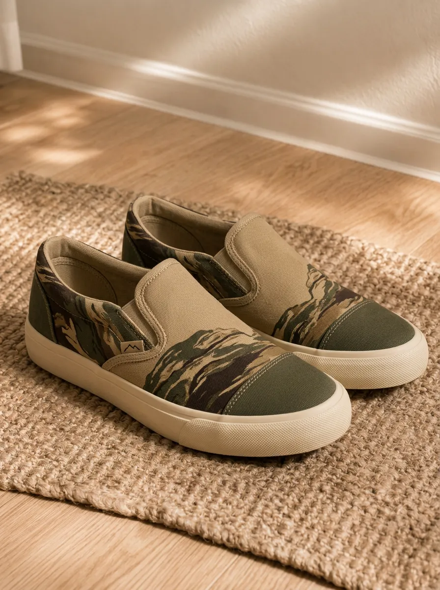 Men's Military Style Tiger Camo Printed Canvas Slip-on Shoes