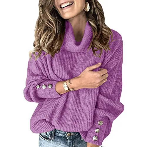 Women's Oversized Turtleneck Chunky Pullover Sweaters Cowl Neck Long Sleeve Winter Slouchy Loose Knit Sweaters