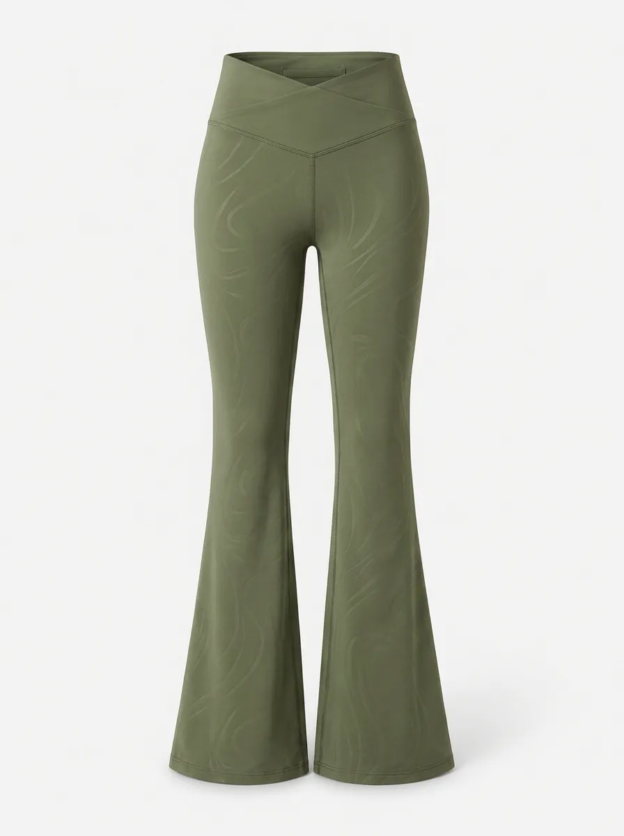Women's Yoga Fitness Olive Swirl Pattern Printed Flare Leggings