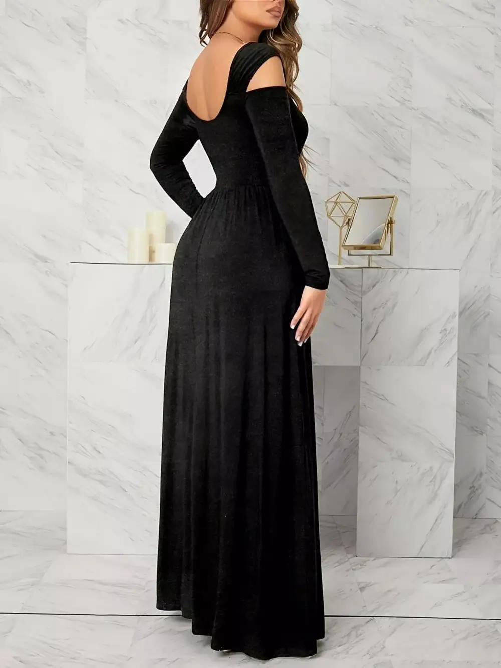 Textured Detail Slit Maxi Dress