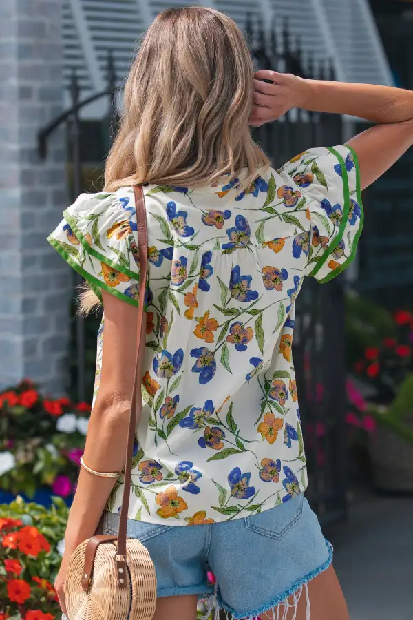 Women's Floral Print Cotton Ruffled Top