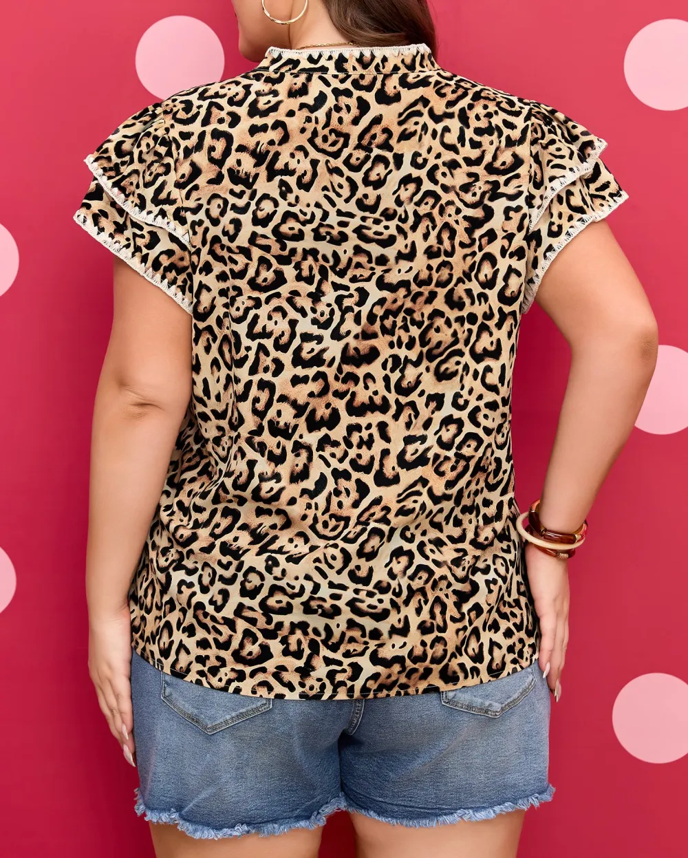 Women's Leopard Print Short Sleeve Ruffled Top