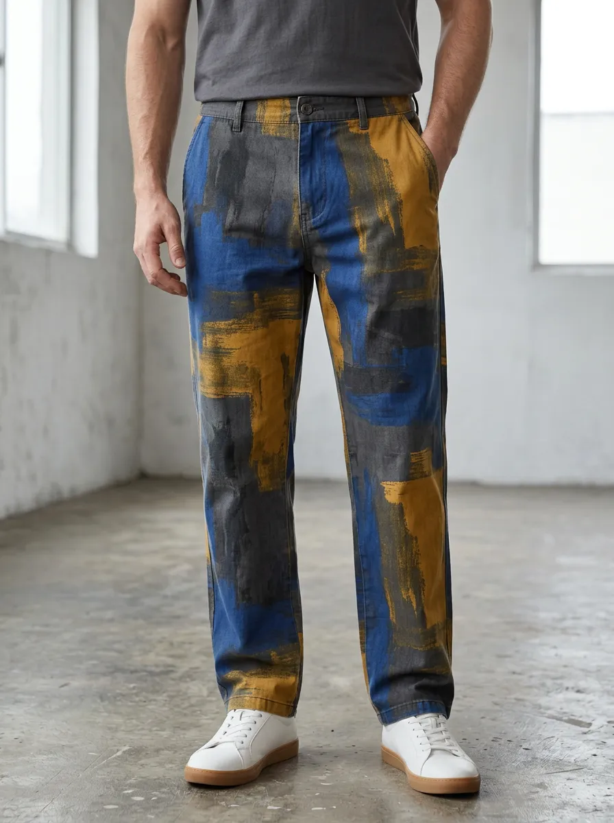 Men's Regular-Fit Abstract Print Straight-Leg Trousers