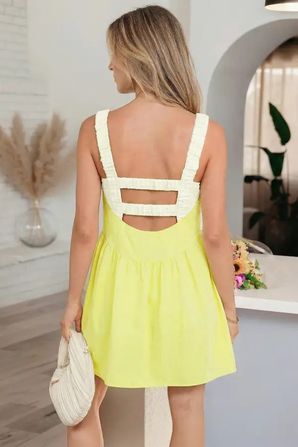 Clean Gingham Contrast Trim Mixed Panel Mini Dress