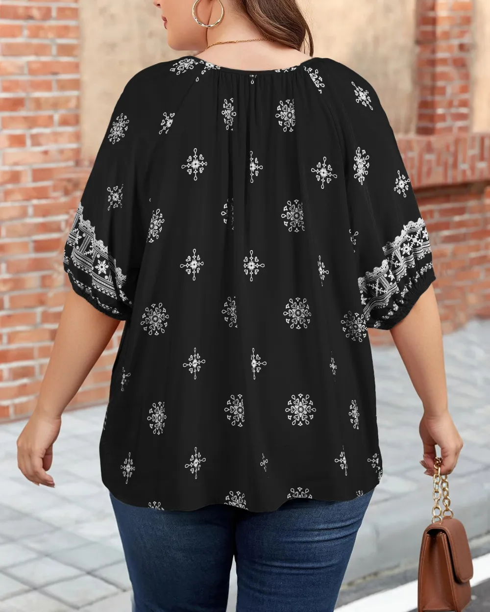 Women's Floral Print V Neck Notched Neck Top
