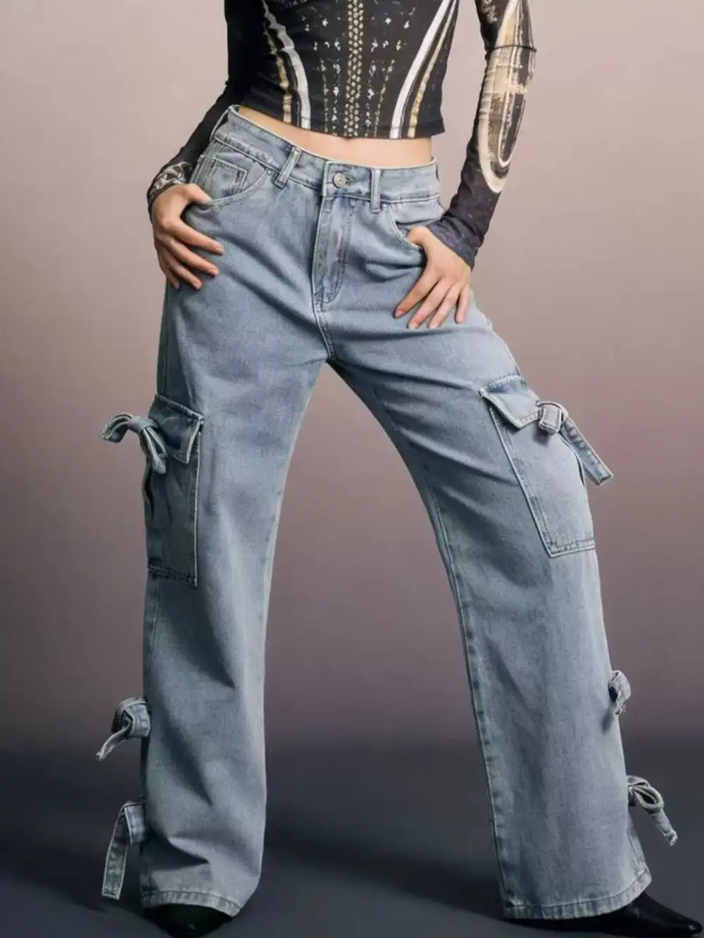 Wide Leg Mom Fit Stretch Jeans