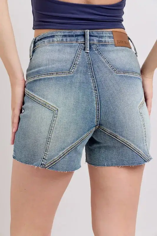 High Waist Star Seam Detail Shorts Denim Pants