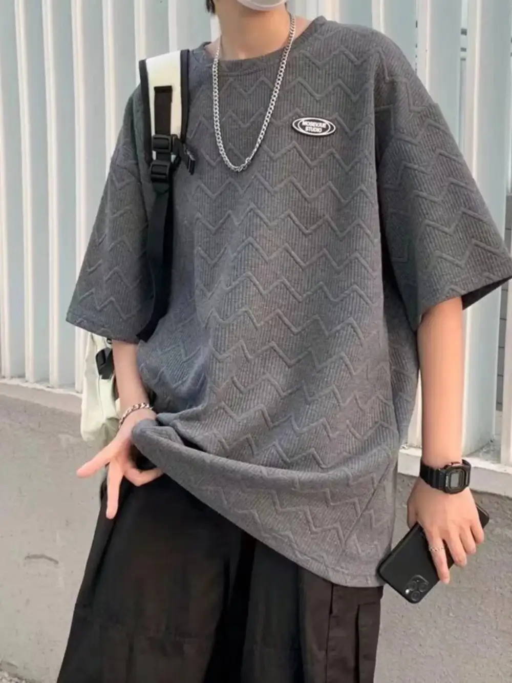 Textured Crew Neck Half Sleeve Tee