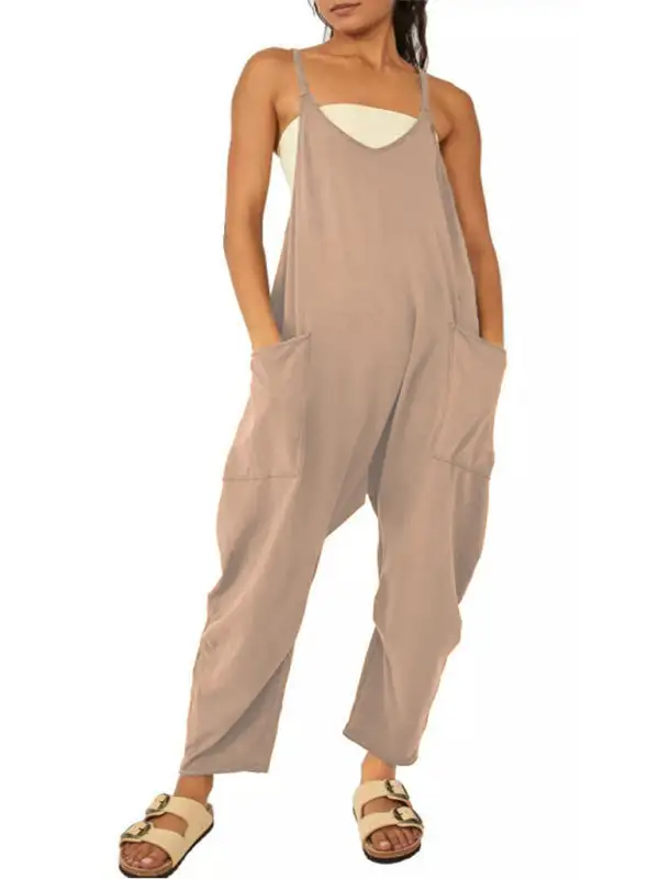 Clean V Neck Spaghetti Strap Pocket Accessory