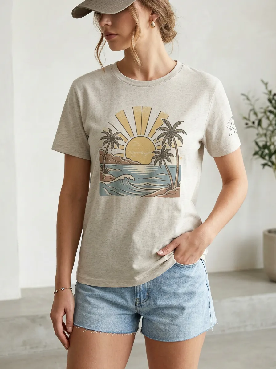 Women's Palm Sunset Beach Graphic T-Shirt