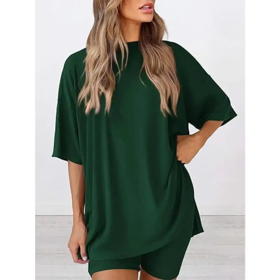Oversized Round Neck Top and Shorts Set