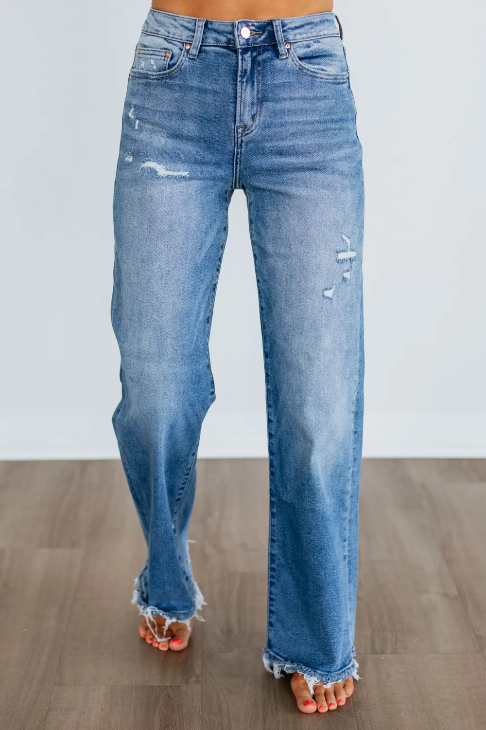 Women's High Rise Wide Leg Released Hem Jeans