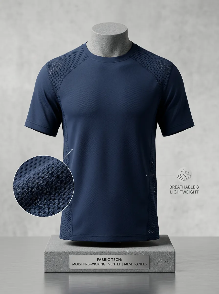 Mesh-Panel Crewneck Active Vented Men's Crewneck Athletic T-Shirt