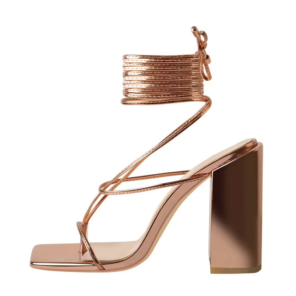 Ankle Strap Square Toe Chunky Heel Sandals