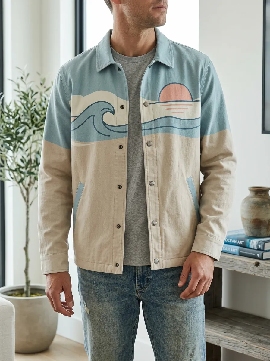 Men's Beach Ocean Wave Sunset Rugged Explorer Jacket