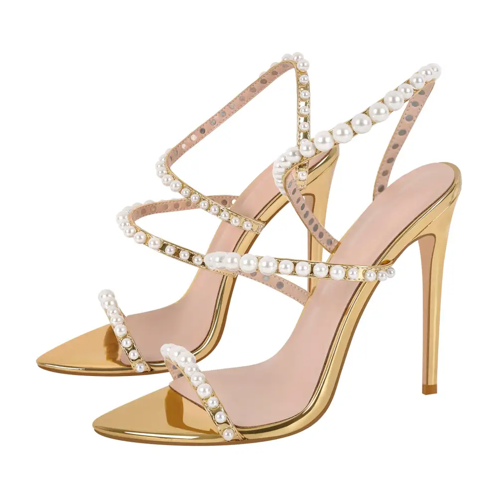 Pointed Toe Pearl Strap Stiletto Sandals