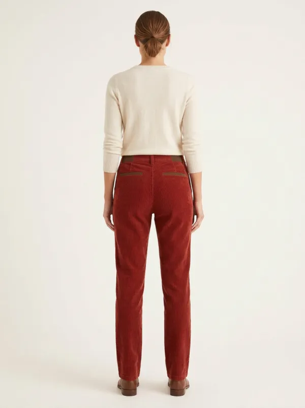 Women's Contrast-Trim Waist Corduroy Straight-Leg Pants