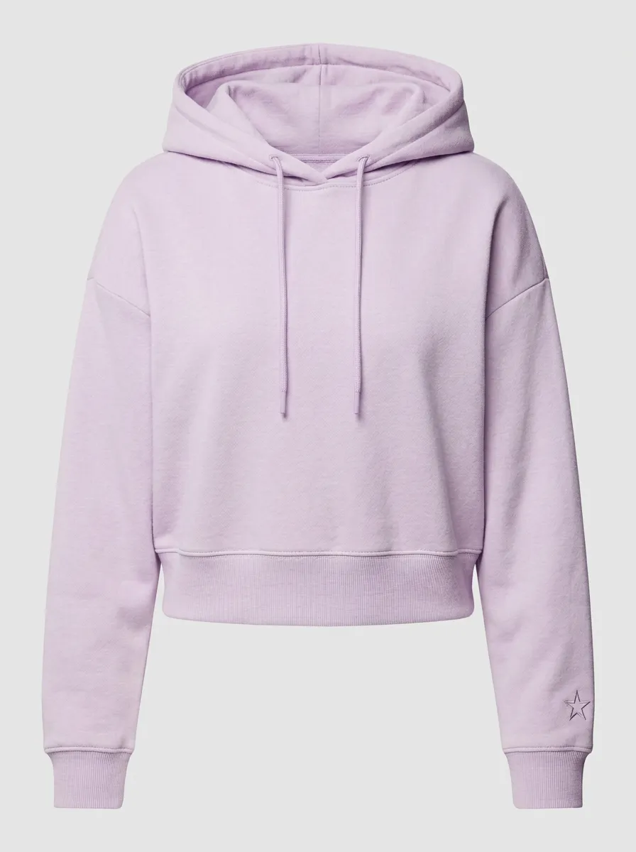 Women's Minimalist Star Embroidered Solid Grey Cropped Hoodie