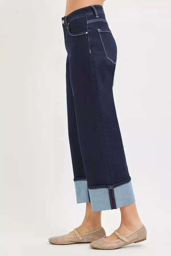 Cuffed Hem Barrel Leg Jeans