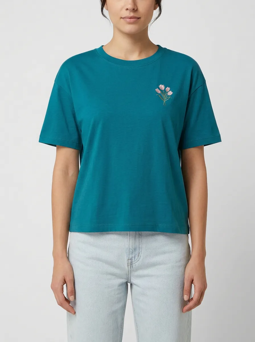 Women's Tulip Embroidered Crewneck T-Shirt