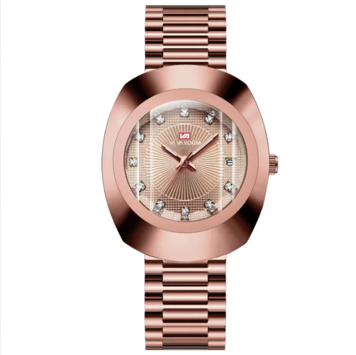 Couple Quartz Watch, Gold Tone Diamond Inlaid Waterproof Stainless Steel Wrist Watch