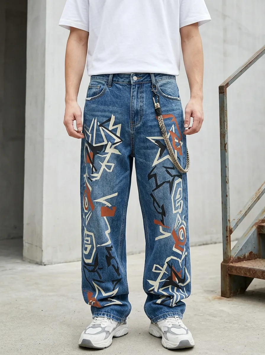 Unisex Eclectic Streetwear Graffiti Jeans