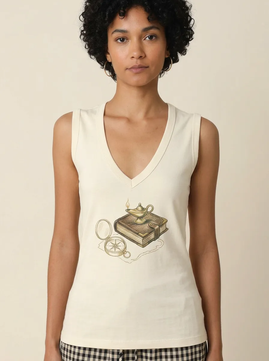 Women's Adventure Lover Magic Lamp Book Compass Graphic Tank Top