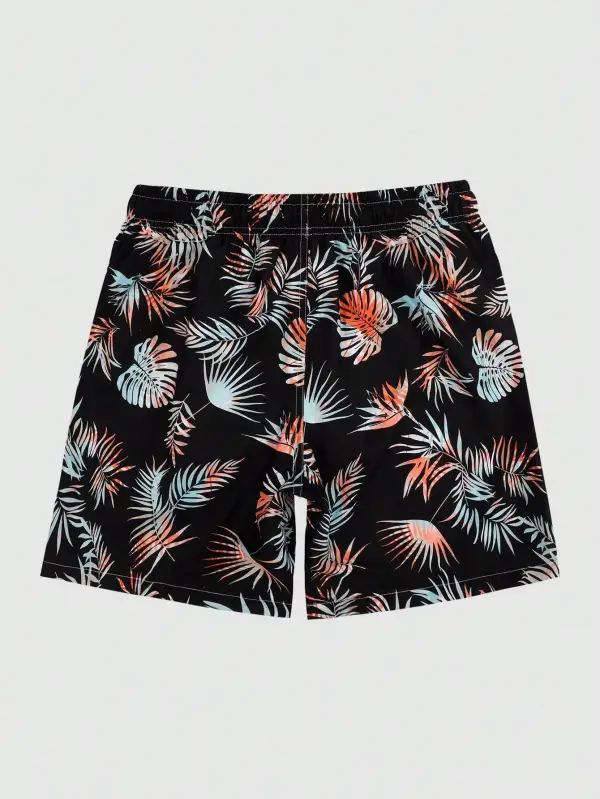 Men's Tropical Drawstring Print Swim Trunks