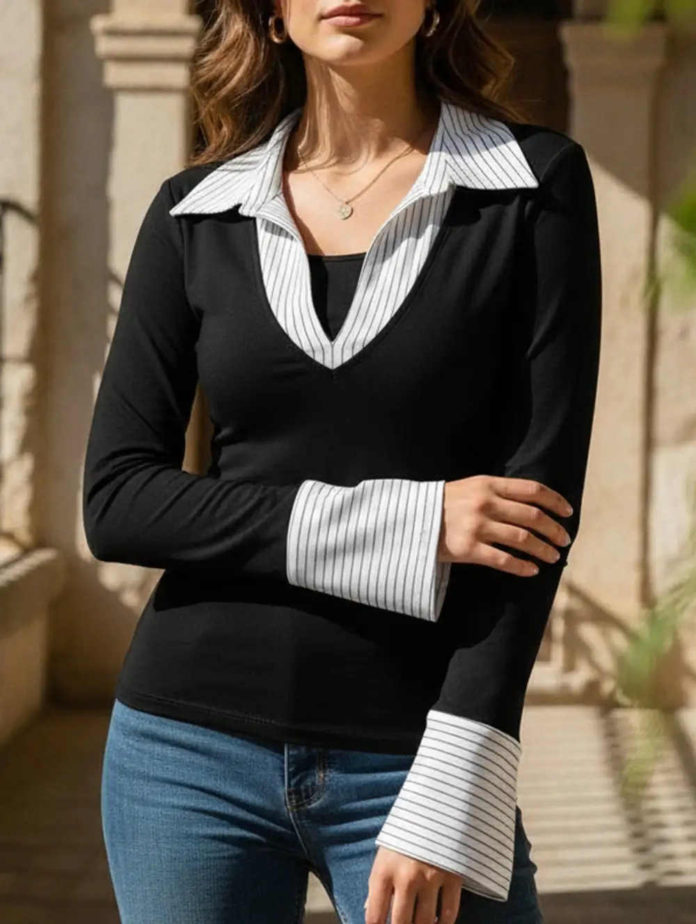 Layered Look High Street Panel Knit Top