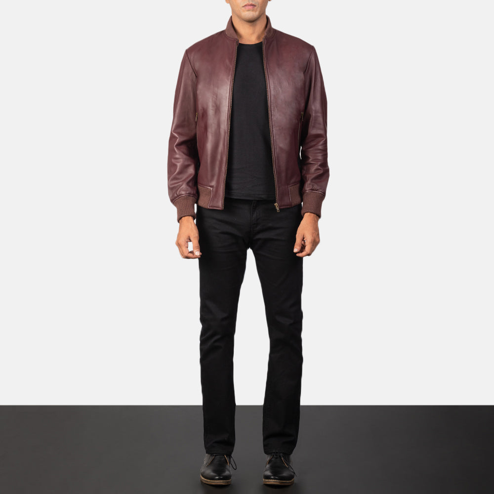 Men's Classic Panel Detail Bomber Leather Jacket