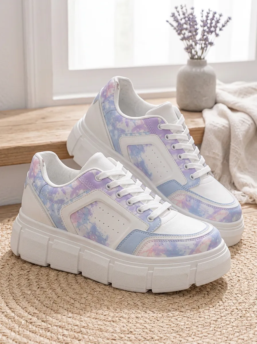 Women's Urban Pastel Tie-Dye Pattern Skate Shoes