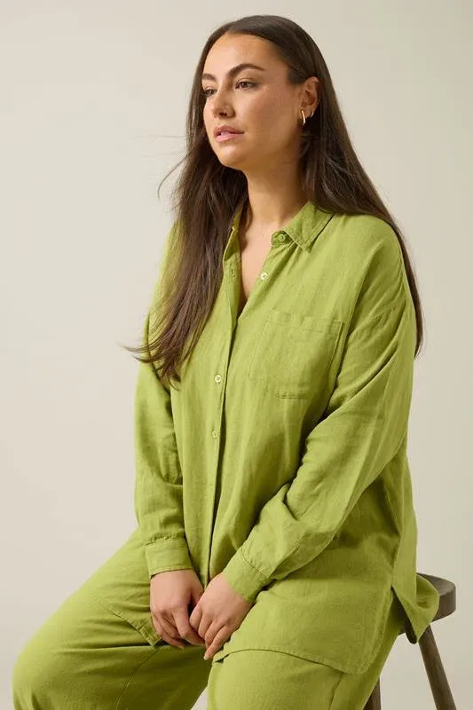 Chartreuse Green Long Sleeve Premium Linen Shirt