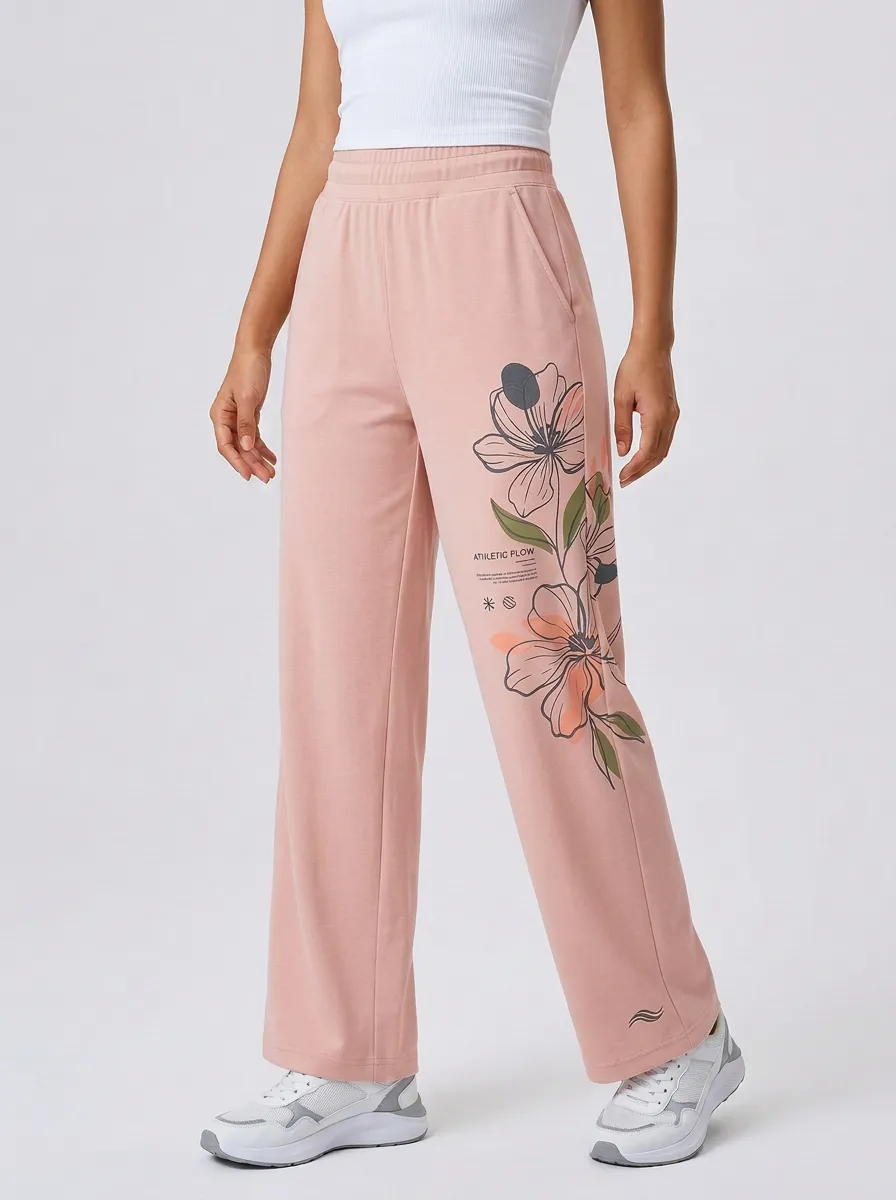 Women's Athletic Flow Floral Graphic Wide Leg Sweatpants