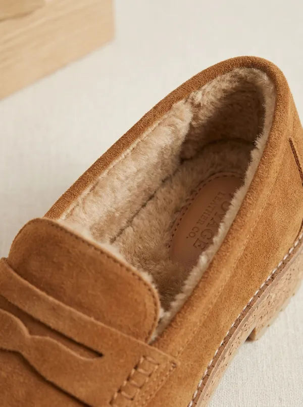 Women's Classic Winter Suede Wood Sole Loafers