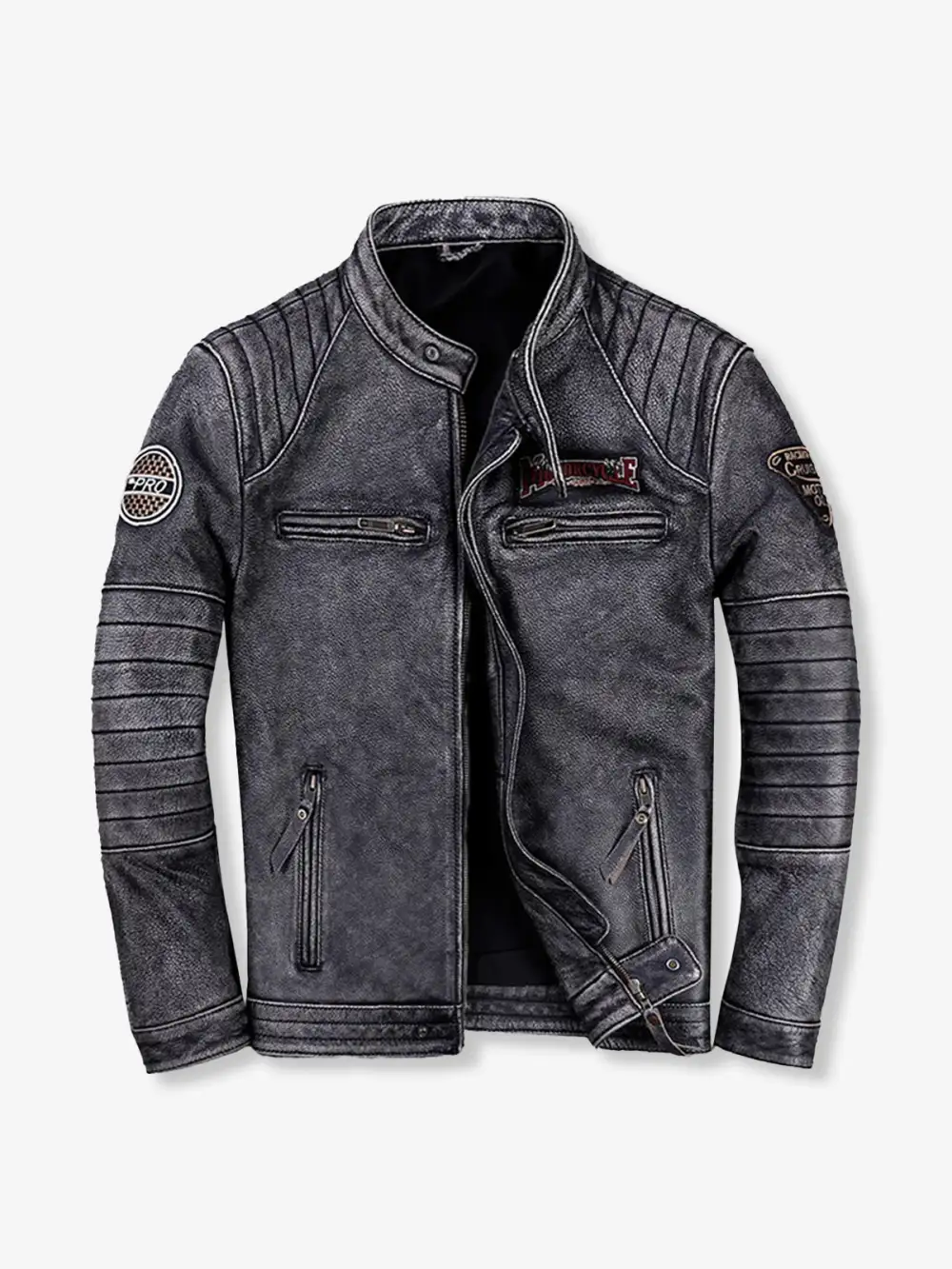 Men's Leather Zip Front Moto Jacket