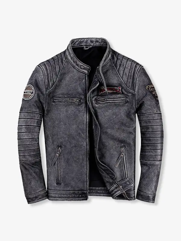 Men's Leather Zip Front Moto Jacket