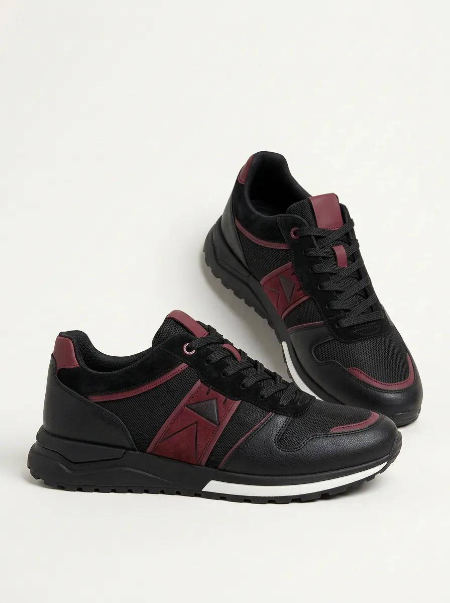 Minimalist Geometric Mesh-Panel Sneakers