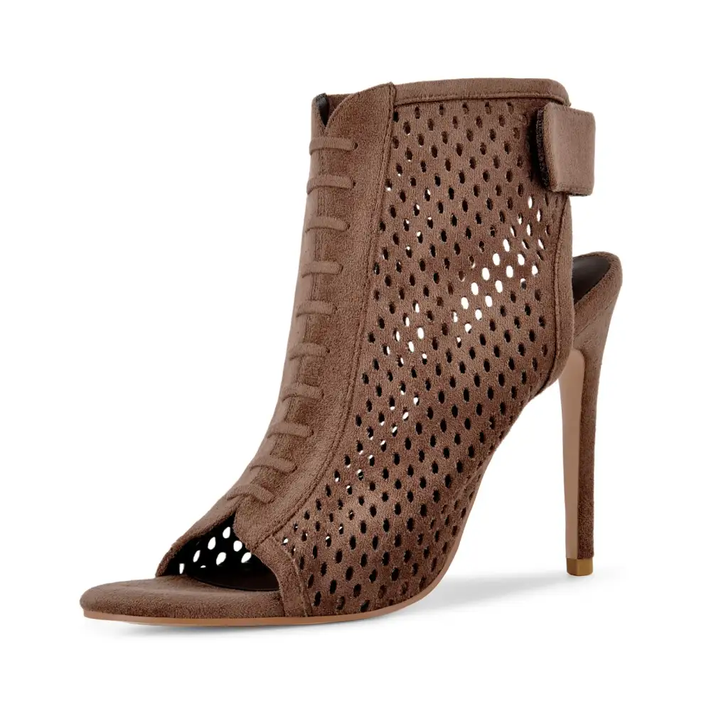 Suede Open Toe Perforated Slingback Bootie Sandals
