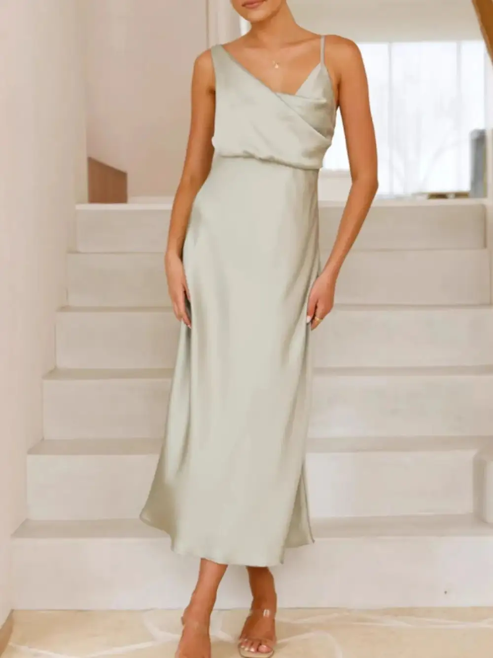 Balanced Detail Satin Midi Dress