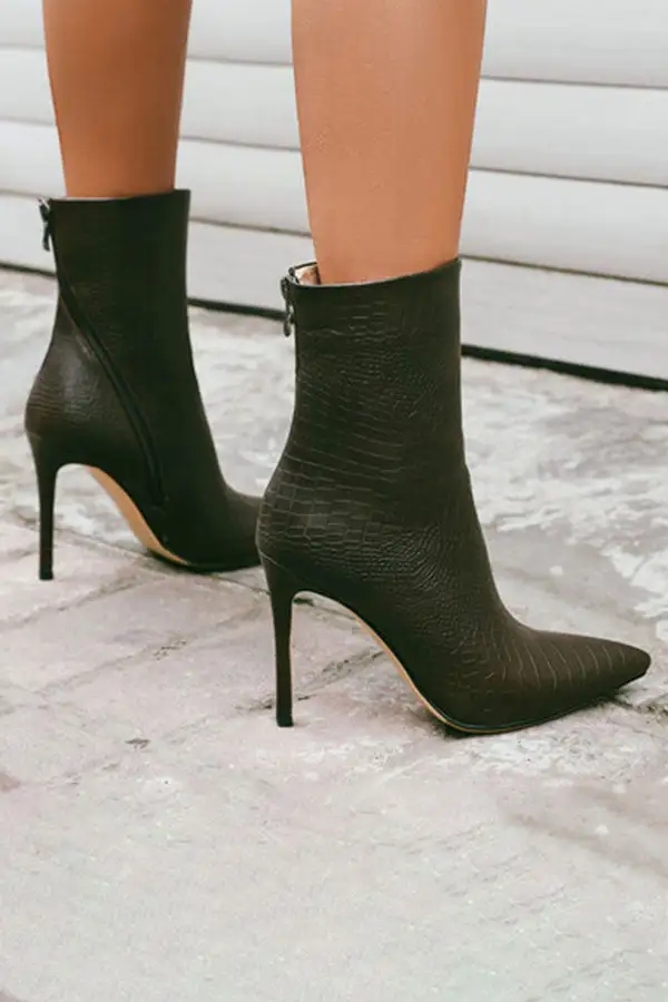Stone Pattern Zip-Up Boots