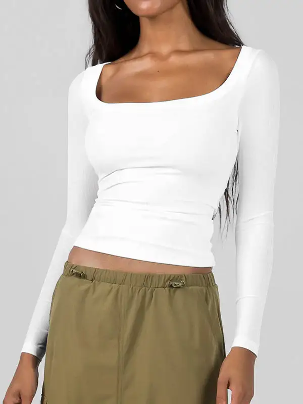 Slim Fit U-Neck Long Sleeve T-Shirt