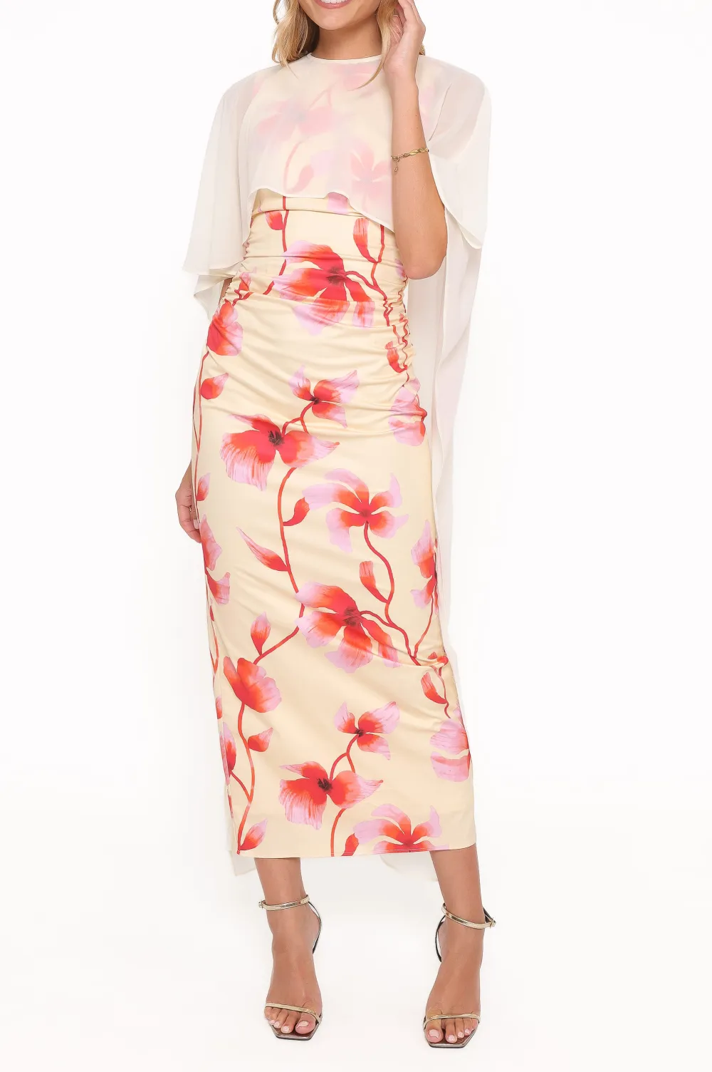 Gathered Boat Neck Maxi Dress