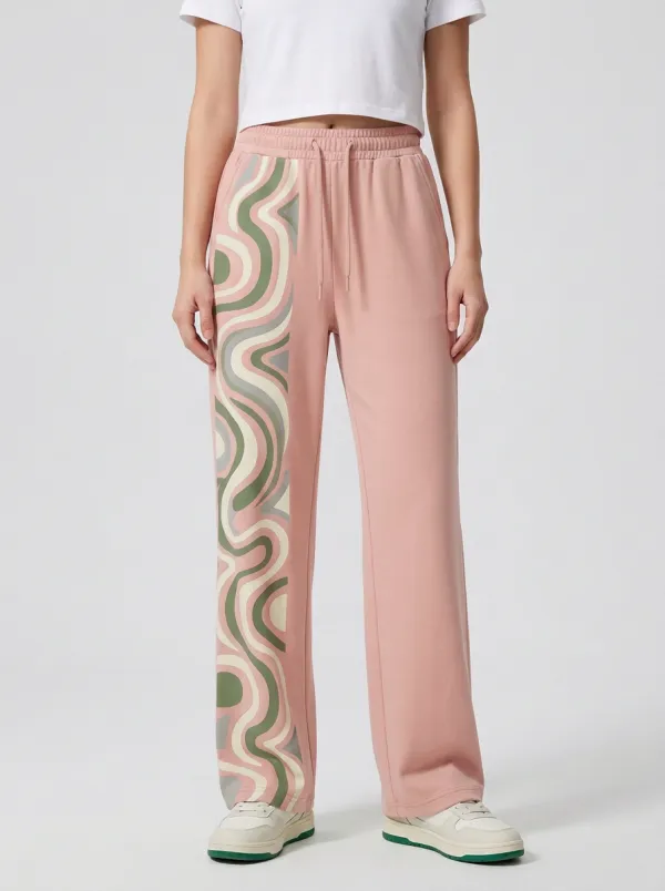Women's Retro Aesthetic Sage Green Swirl Graphic Sweatpants