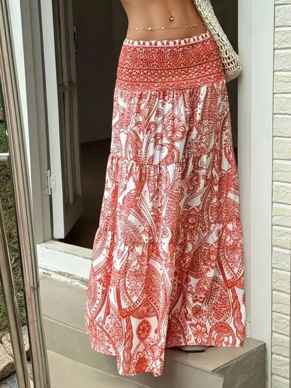 Refined Smocked Printed Skirt