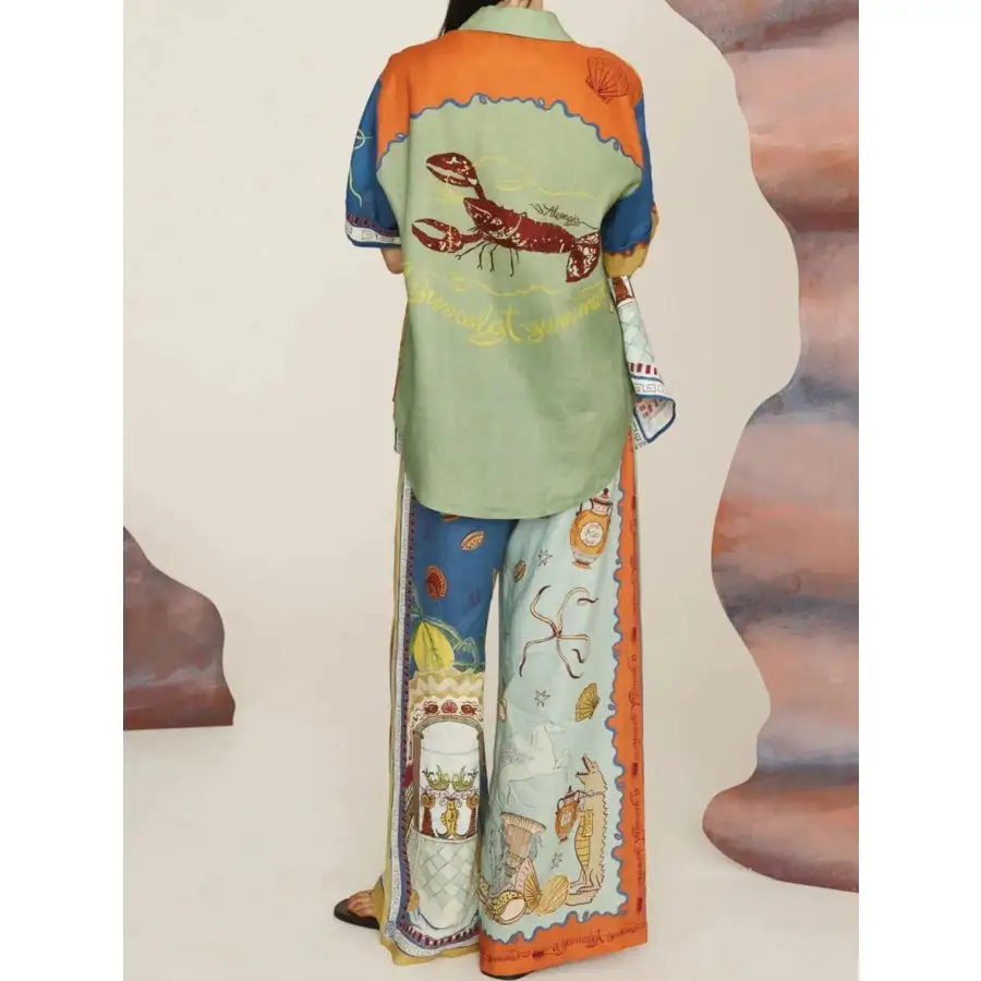 Relaxed Printed Button Up Shirt and Pants Set