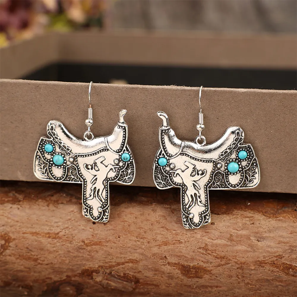 Turquoise Metal Drop Earrings