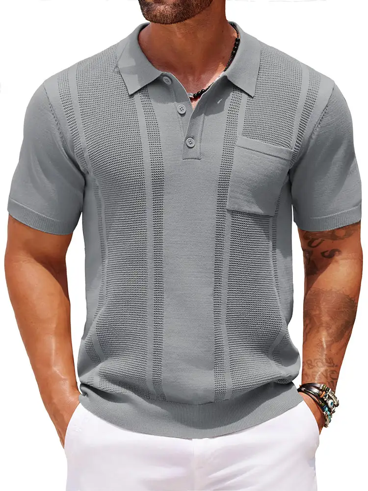 Casual Textured Knit Polo Shirt