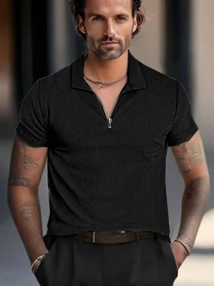 Ribbed Collar Corduroy Polo Shirt