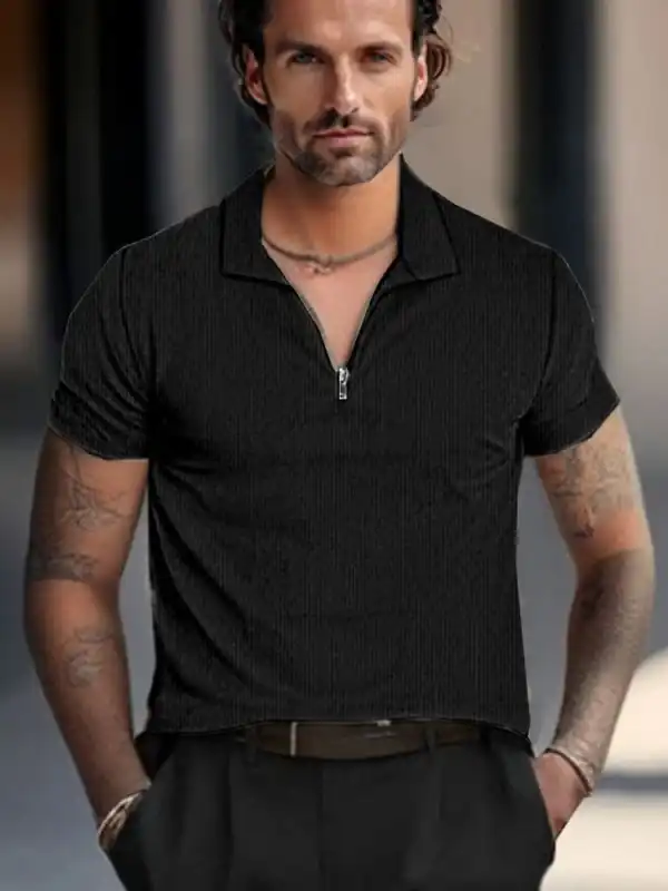Ribbed Collar Corduroy Polo Shirt
