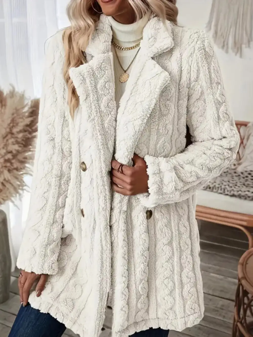 Cozy Faux Shearling Double-breasted Outerwear